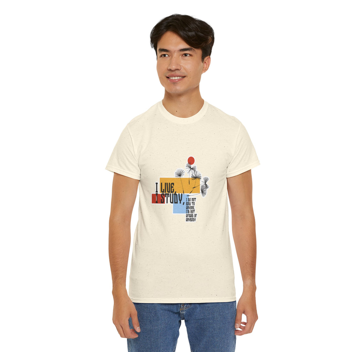 T-Shirt — I Live, I Study Graphic Tee (Minimalist Floral Collage)