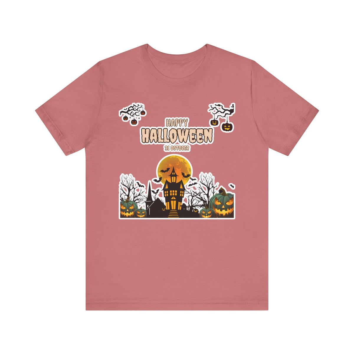 Halloween Haunted House T-Shirt — "Happy Halloween" Pumpkin Spooky Tee