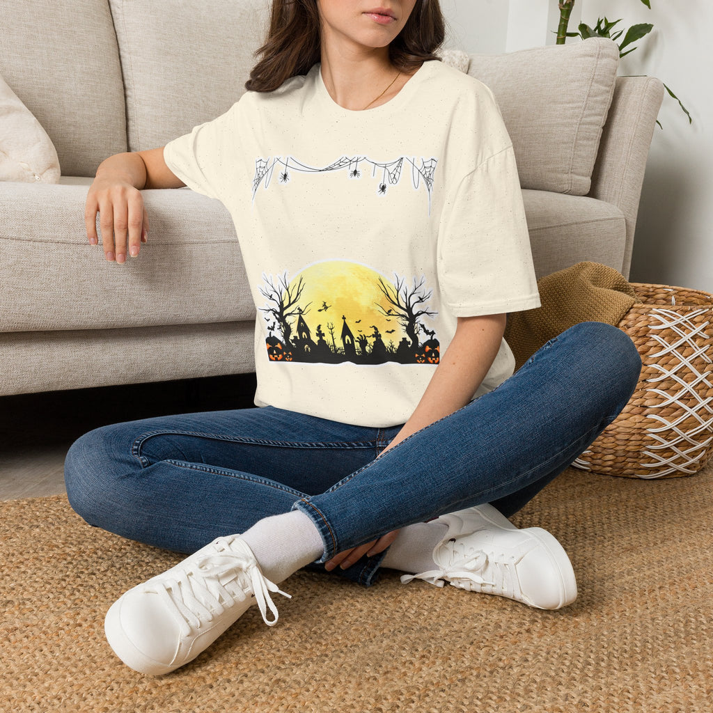 Halloween Moon Silhouette T-Shirt — Spooky Graveyard Pumpkin Scene