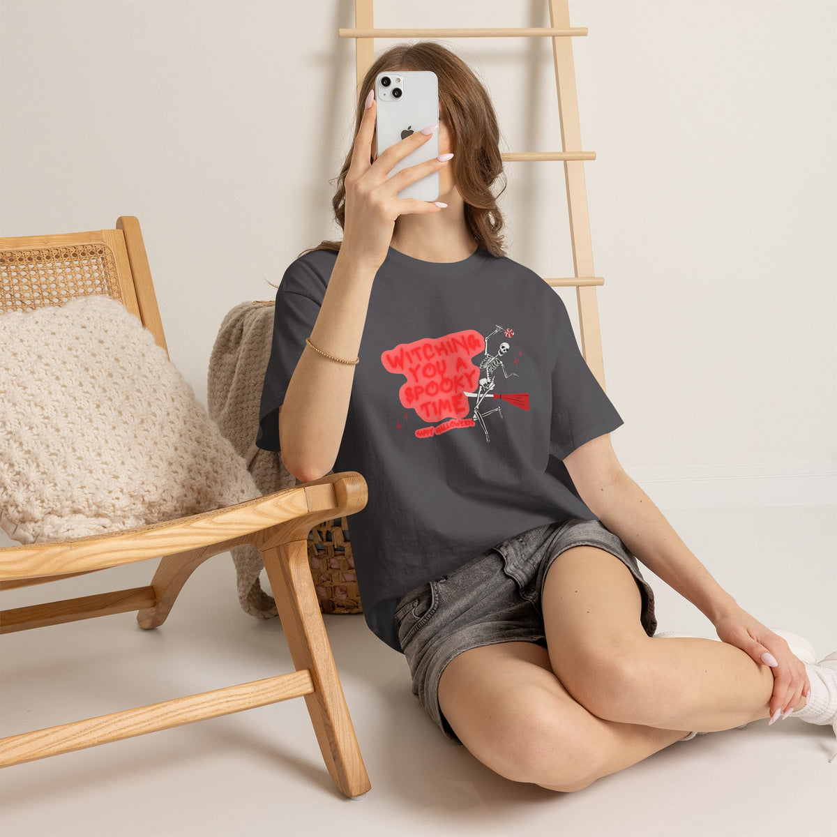 Skeleton 'Witching You a Spooky Time' Halloween T-Shirt