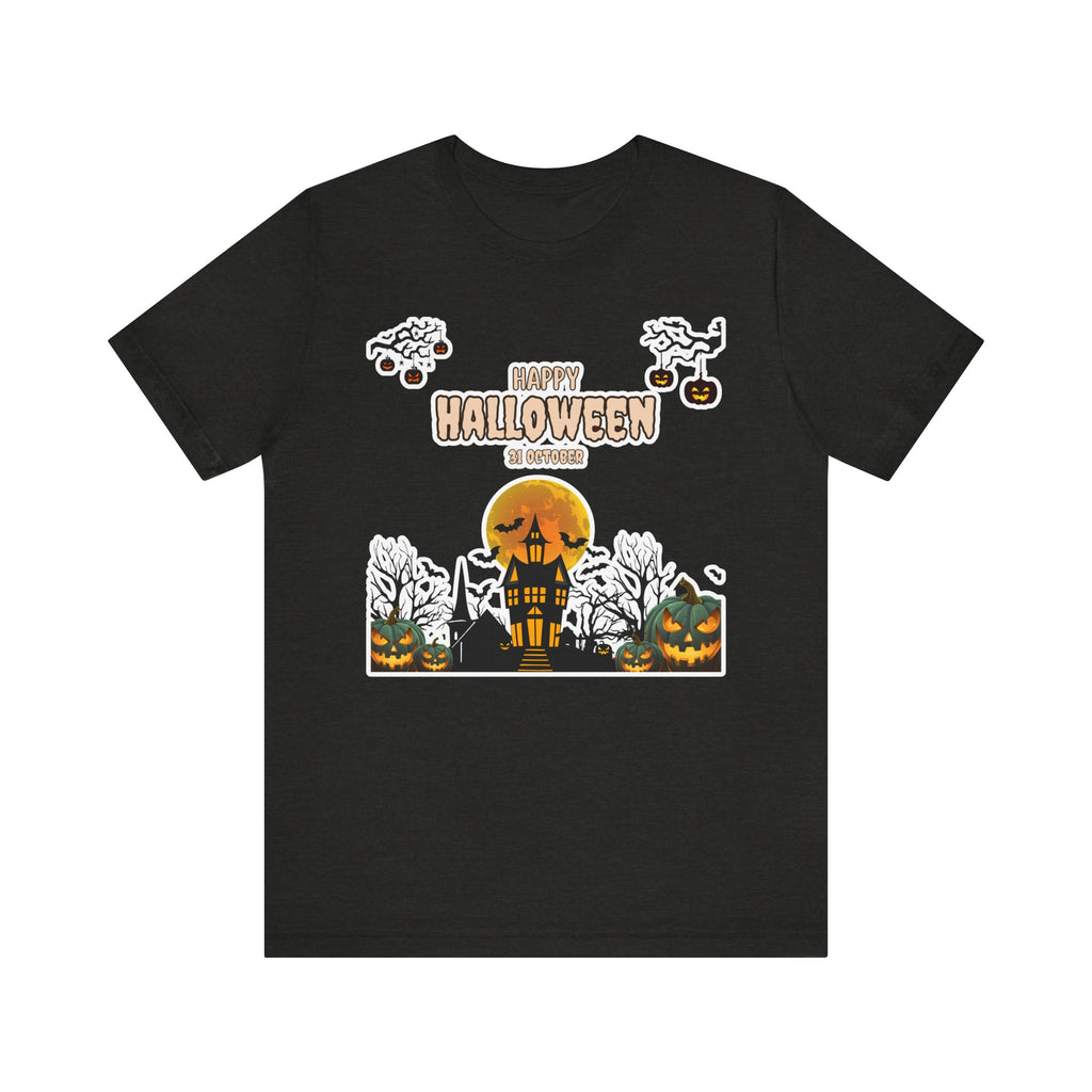 Halloween Haunted House T-Shirt — "Happy Halloween" Pumpkin Spooky Tee