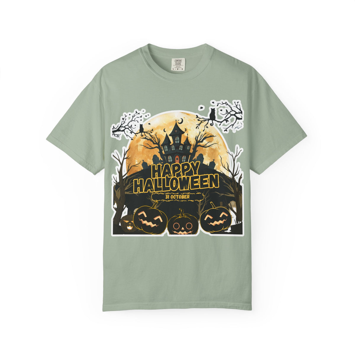 Halloween Haunted House T-Shirt — "Happy Halloween" Pumpkin Graphic Tee