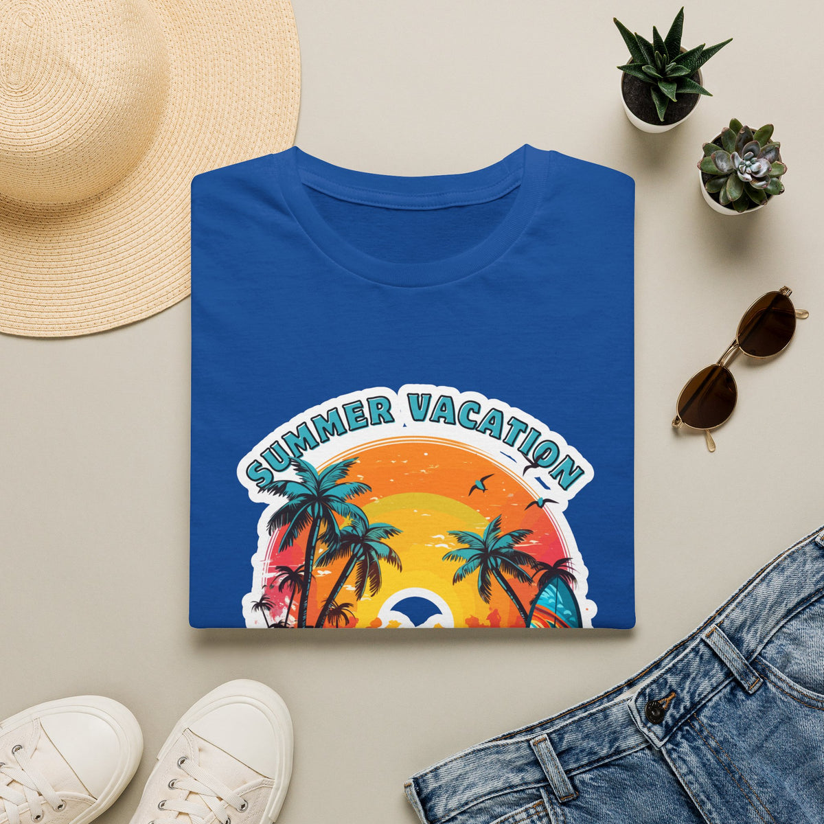 Summer Vacation T-Shirt – Tropical Sunset Surf Graphic