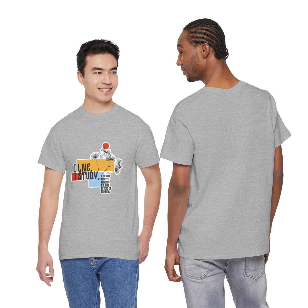 T-Shirt — I Live, I Study Graphic Tee (Minimalist Floral Collage)