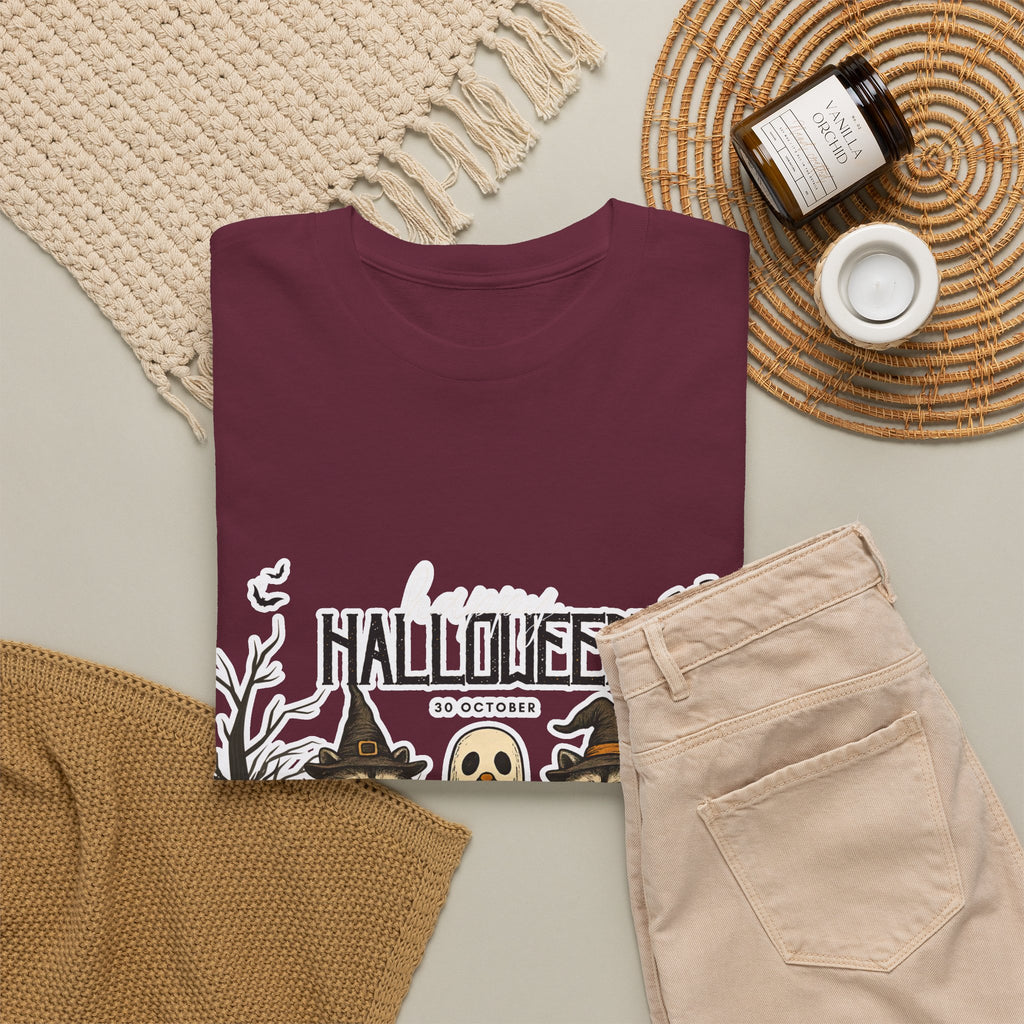 Halloween Raccoon Ghost Pumpkin T‑Shirt — Cute Spooky Costume Trio Tee
