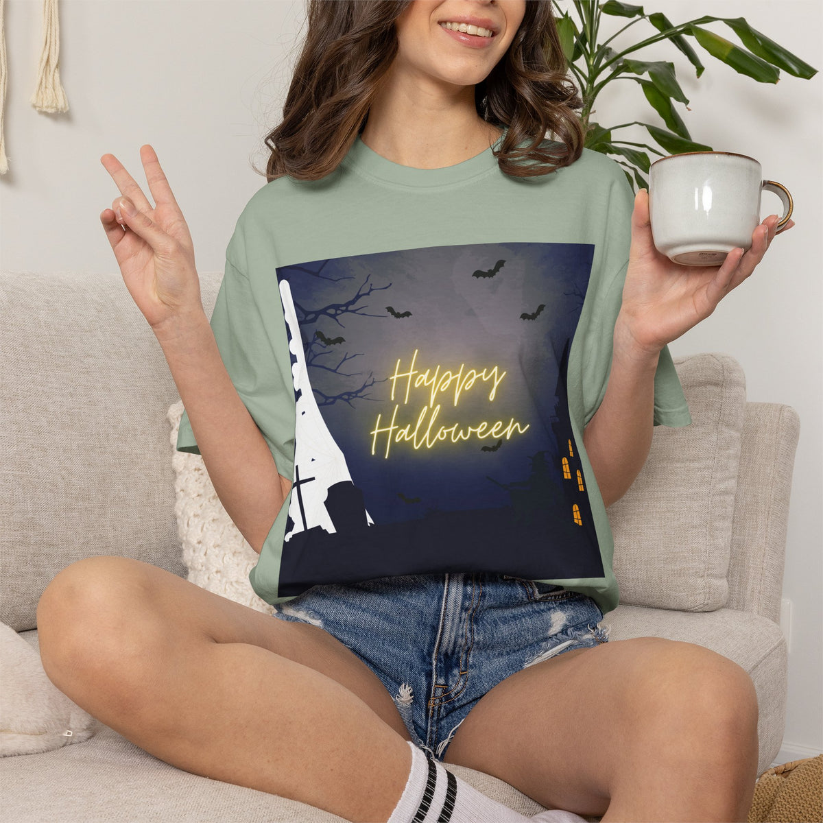 Halloween Night T-Shirt — "Happy Halloween" Haunted Graveyard Design