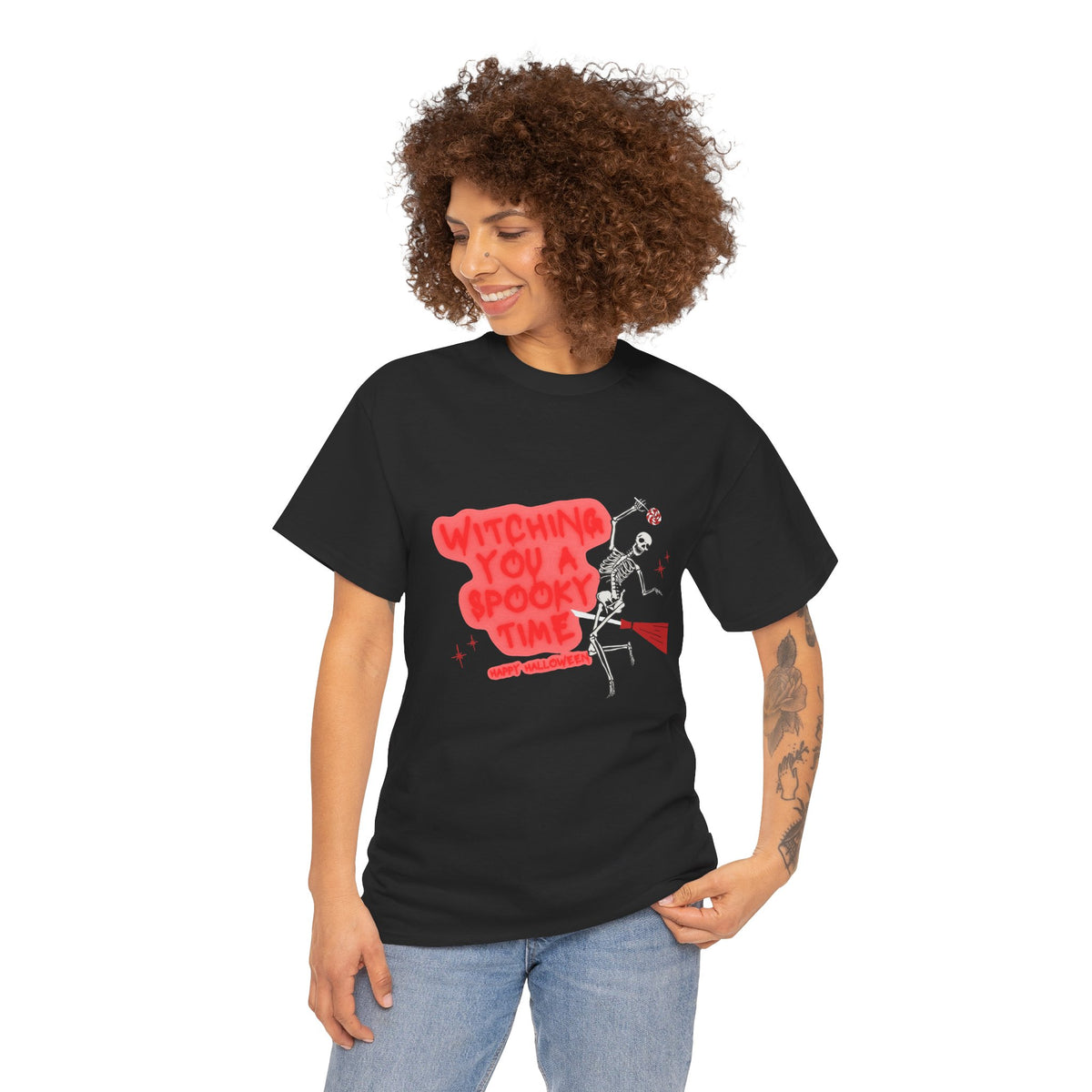 Skeleton 'Witching You a Spooky Time' Halloween T-Shirt