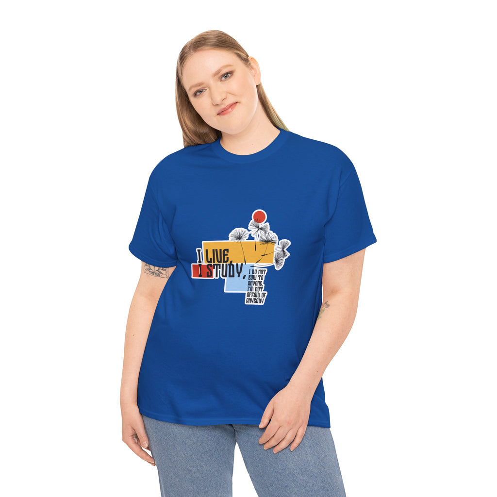 T-Shirt — I Live, I Study Graphic Tee (Minimalist Floral Collage)