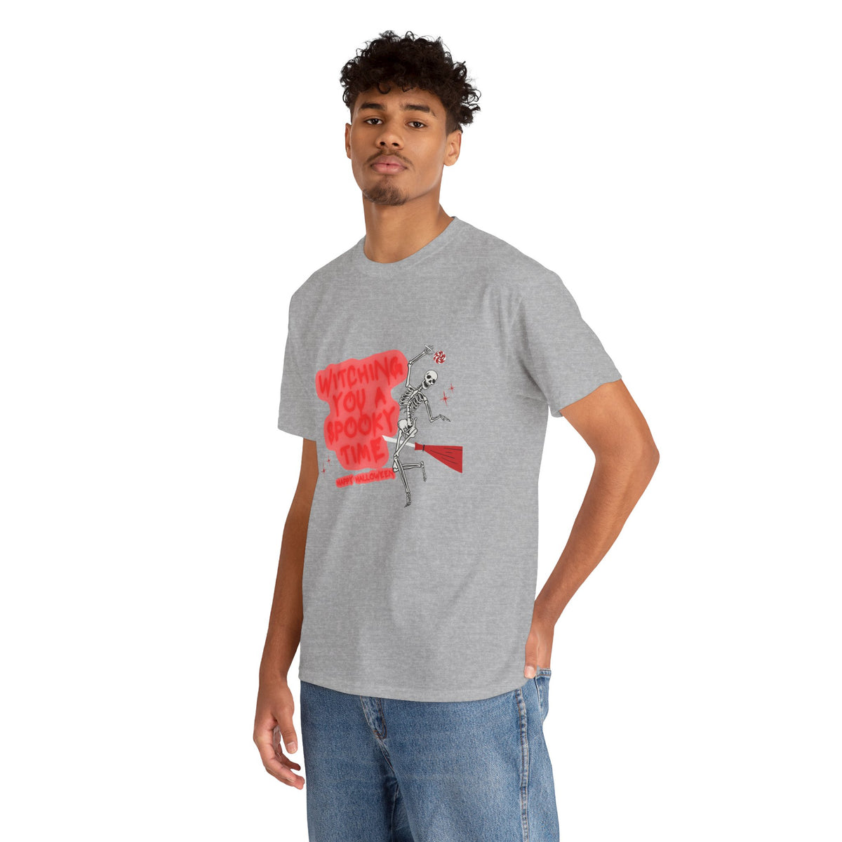 Skeleton 'Witching You a Spooky Time' Halloween T-Shirt