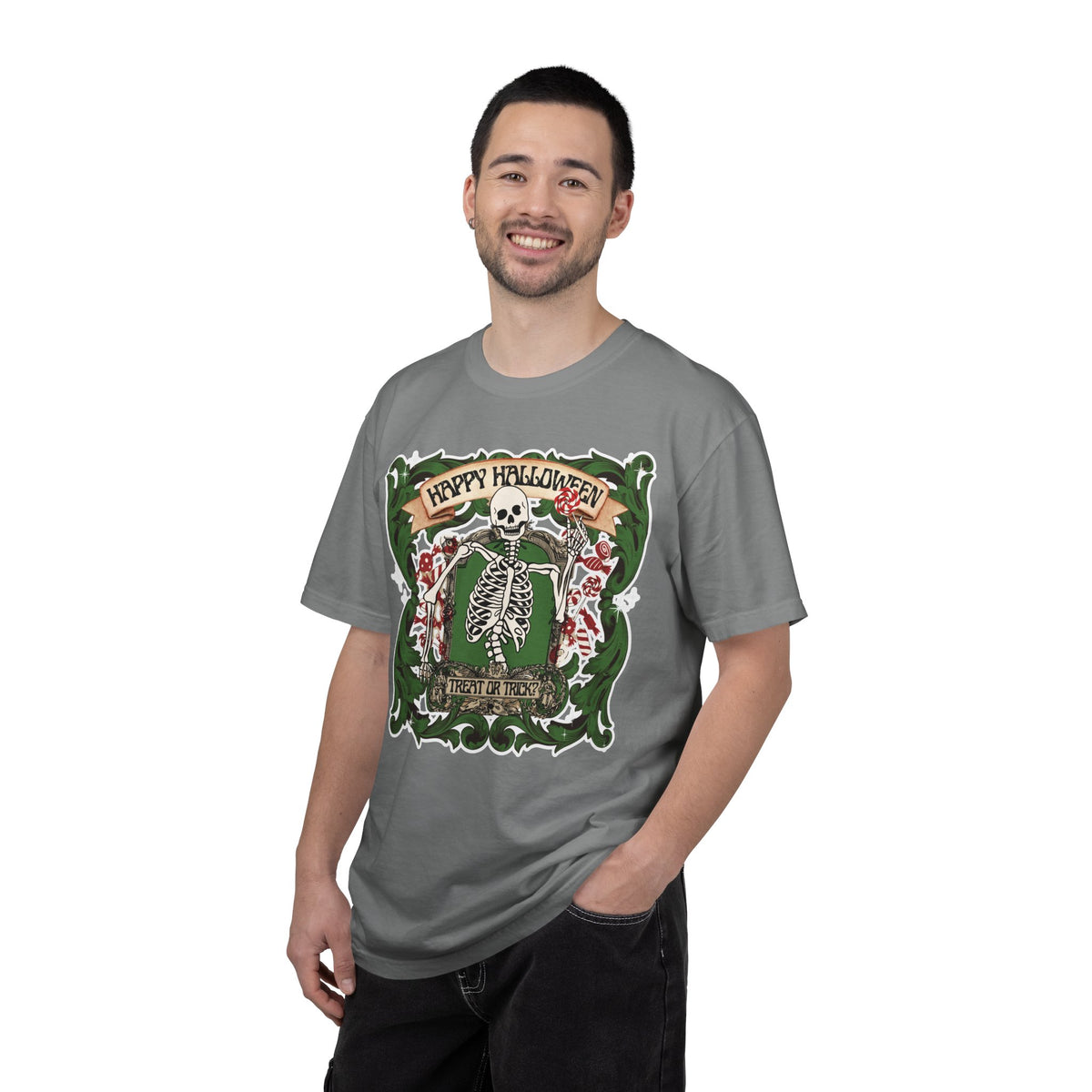 Happy Halloween Skeleton T-Shirt — Vintage Trick or Treat Graphic Tee