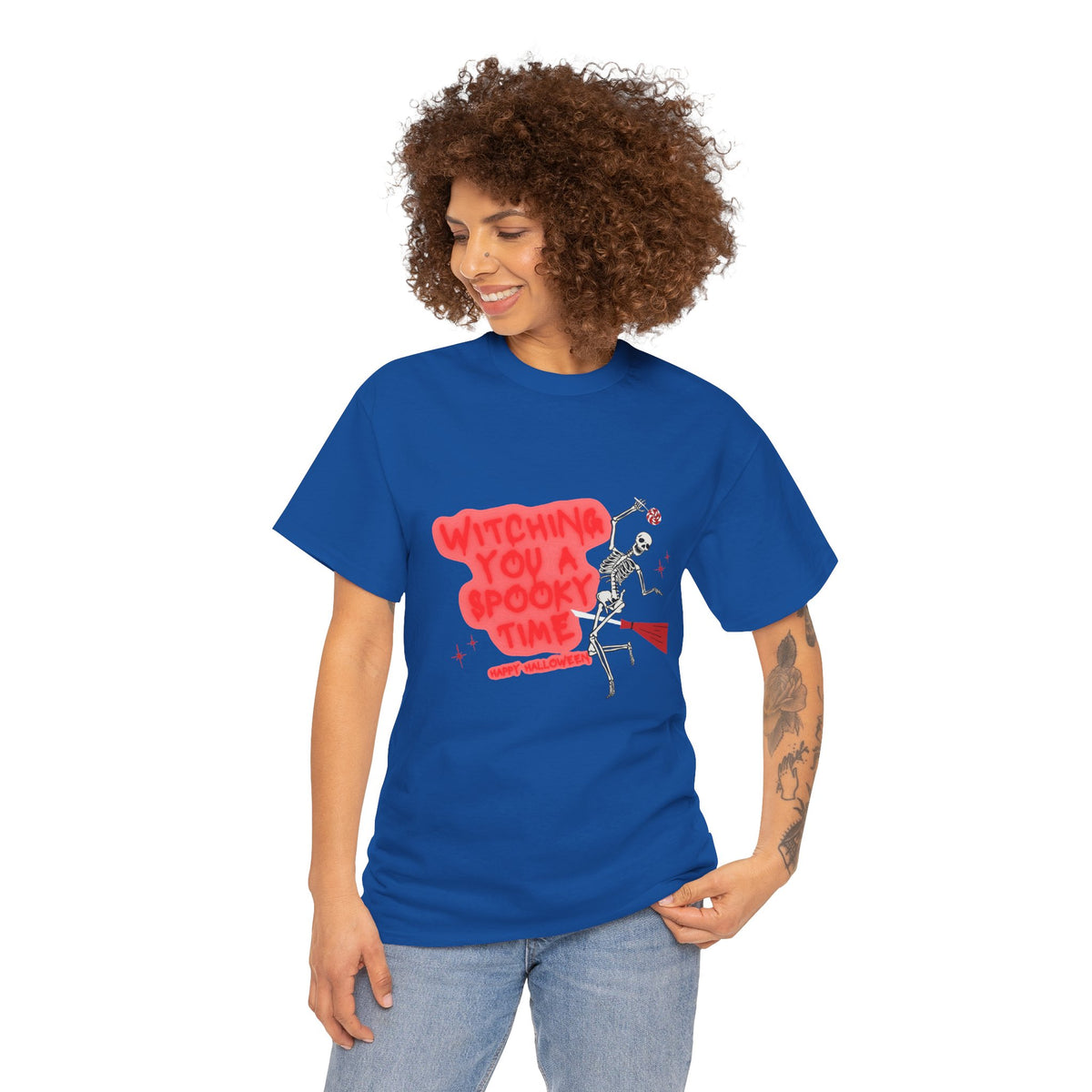 Skeleton 'Witching You a Spooky Time' Halloween T-Shirt