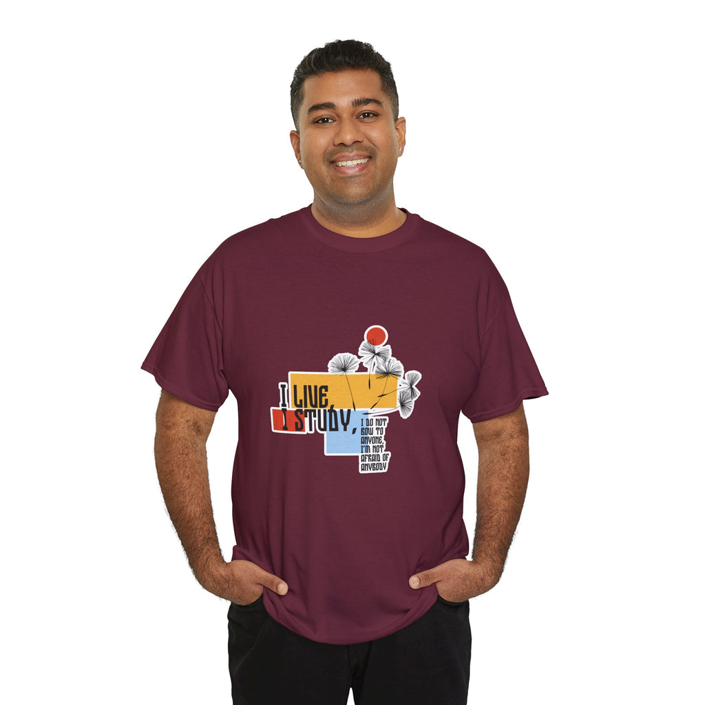 T-Shirt — I Live, I Study Graphic Tee (Minimalist Floral Collage)