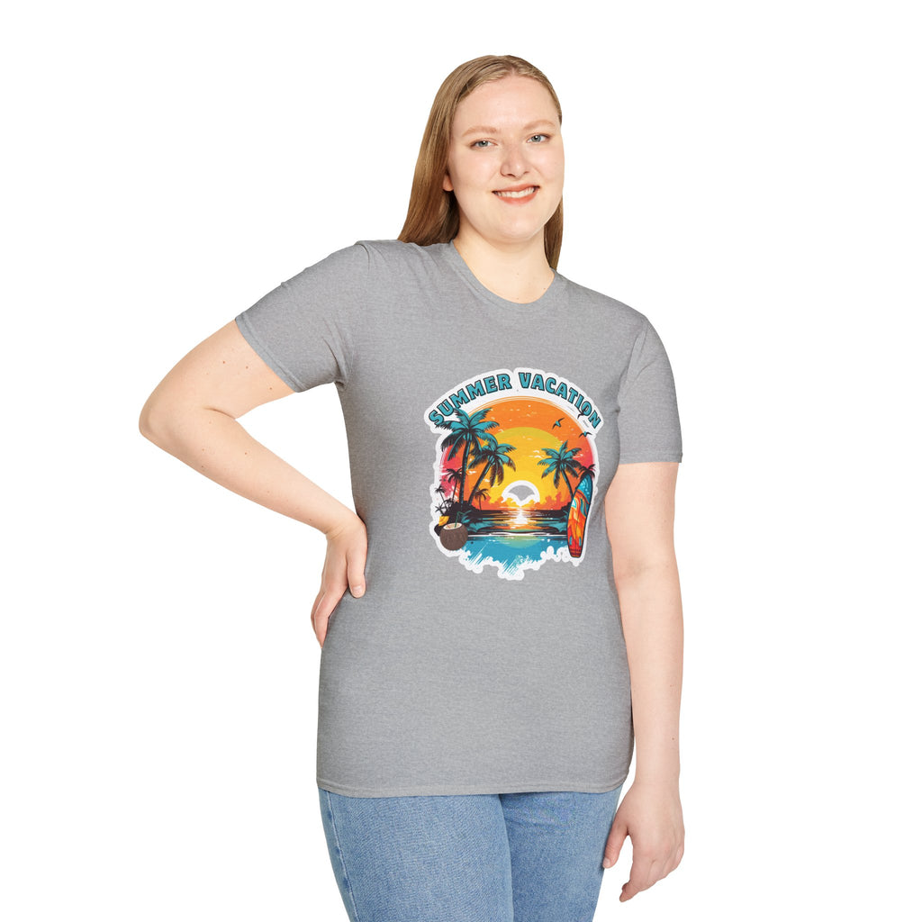 Summer Vacation T-Shirt – Tropical Sunset Surf Graphic