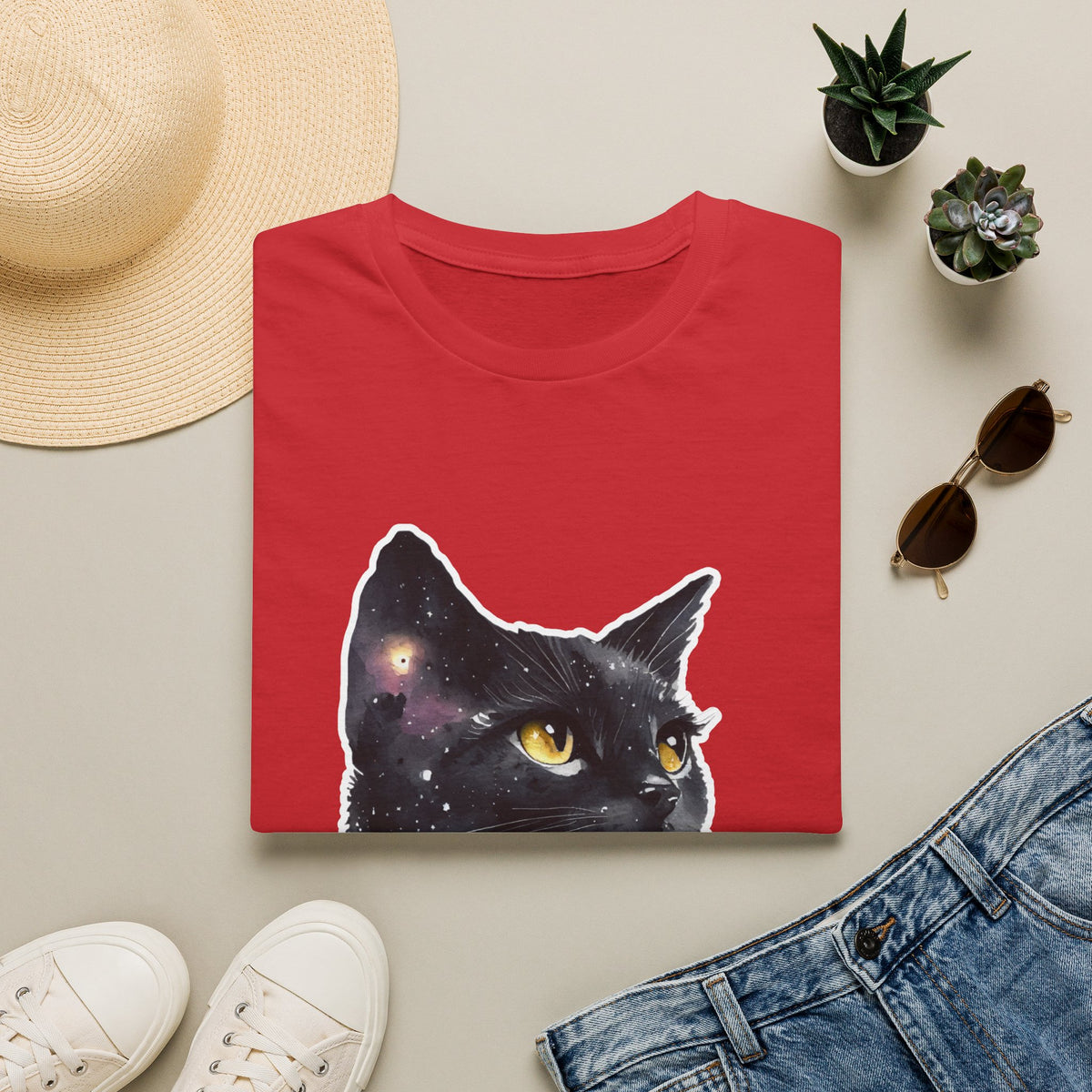 Galaxy Black Cat T-Shirt — Cosmic Cat Portrait Tee