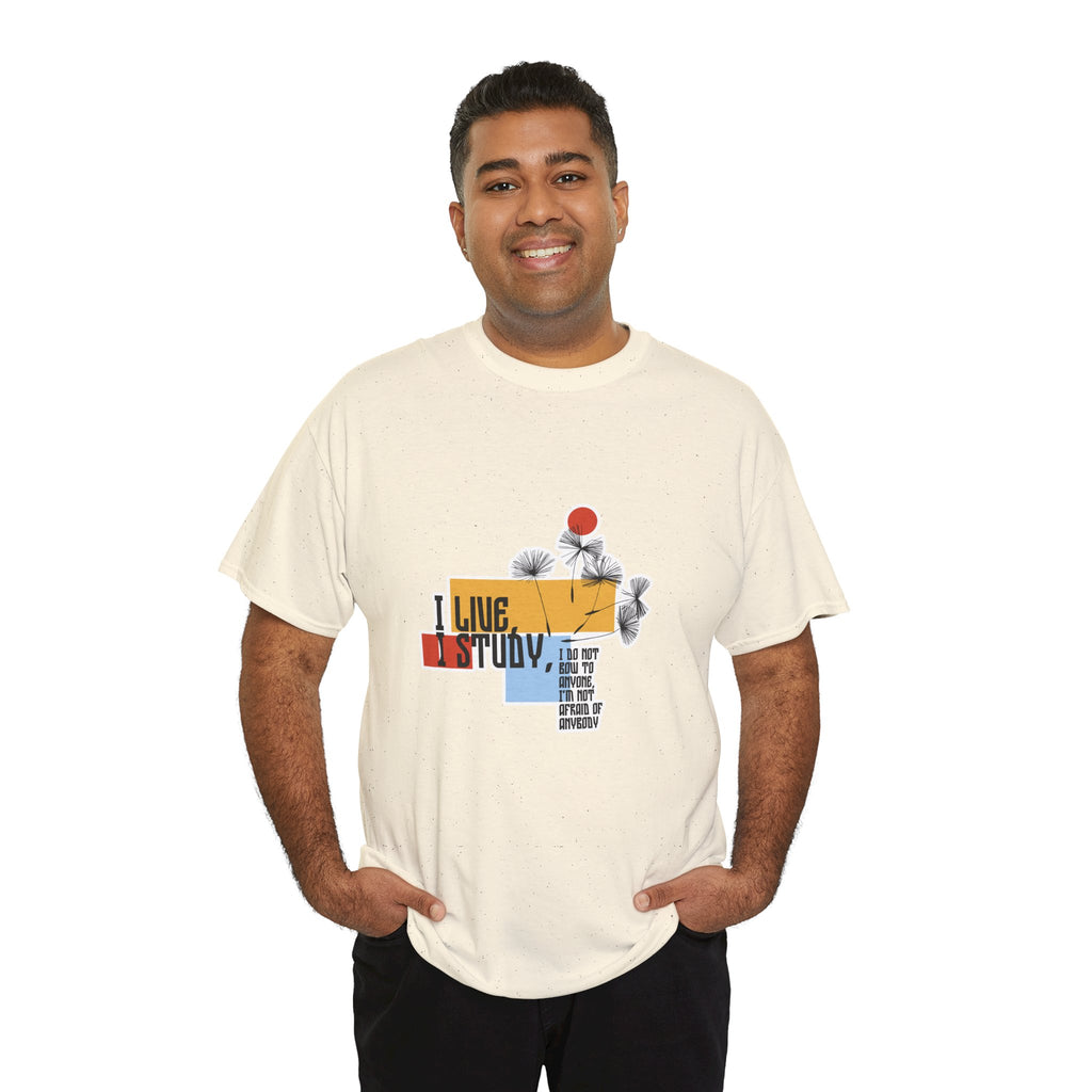 T-Shirt — I Live, I Study Graphic Tee (Minimalist Floral Collage)
