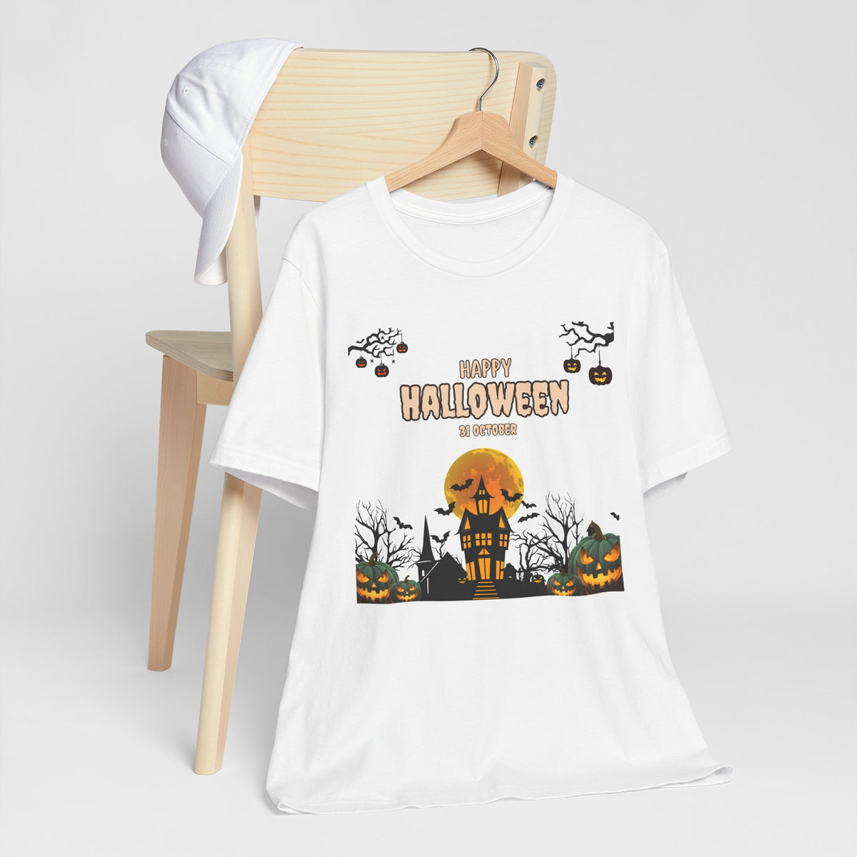 Halloween Haunted House T-Shirt — "Happy Halloween" Pumpkin Spooky Tee