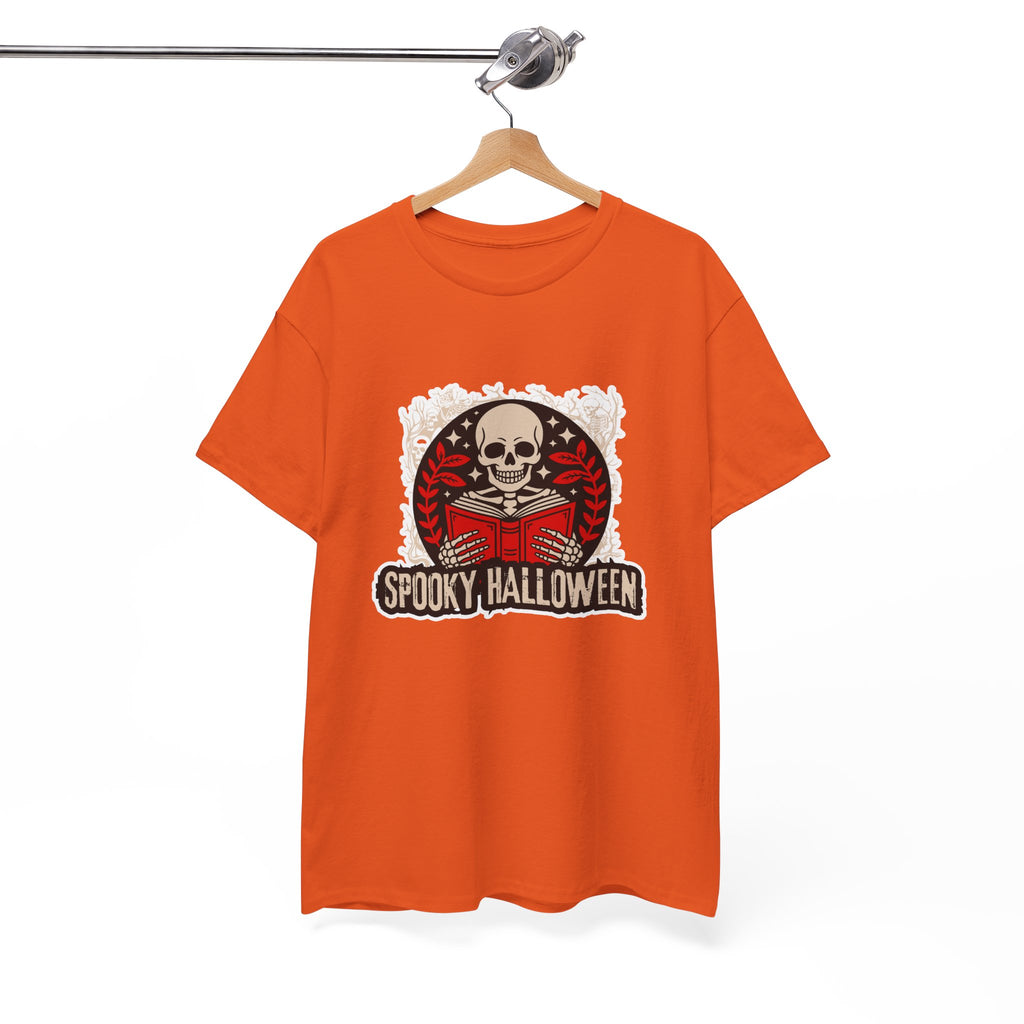 Spooky Halloween Skull Tee — Vintage Skeleton Reading Book Halloween T-Shirt