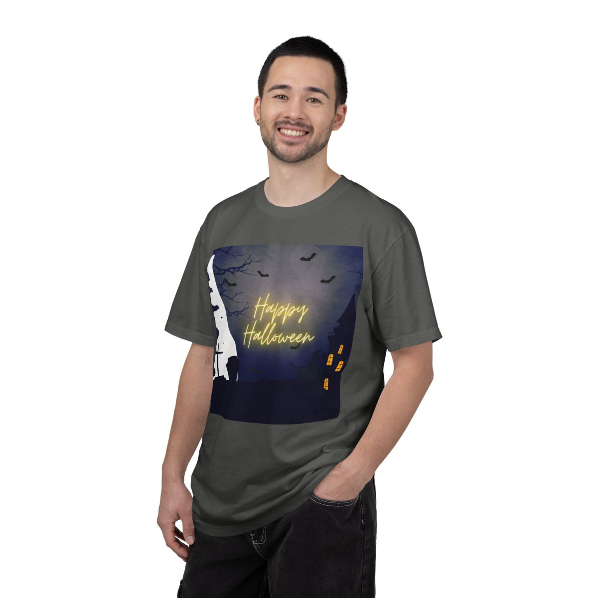 Halloween Night T-Shirt — "Happy Halloween" Haunted Graveyard Design