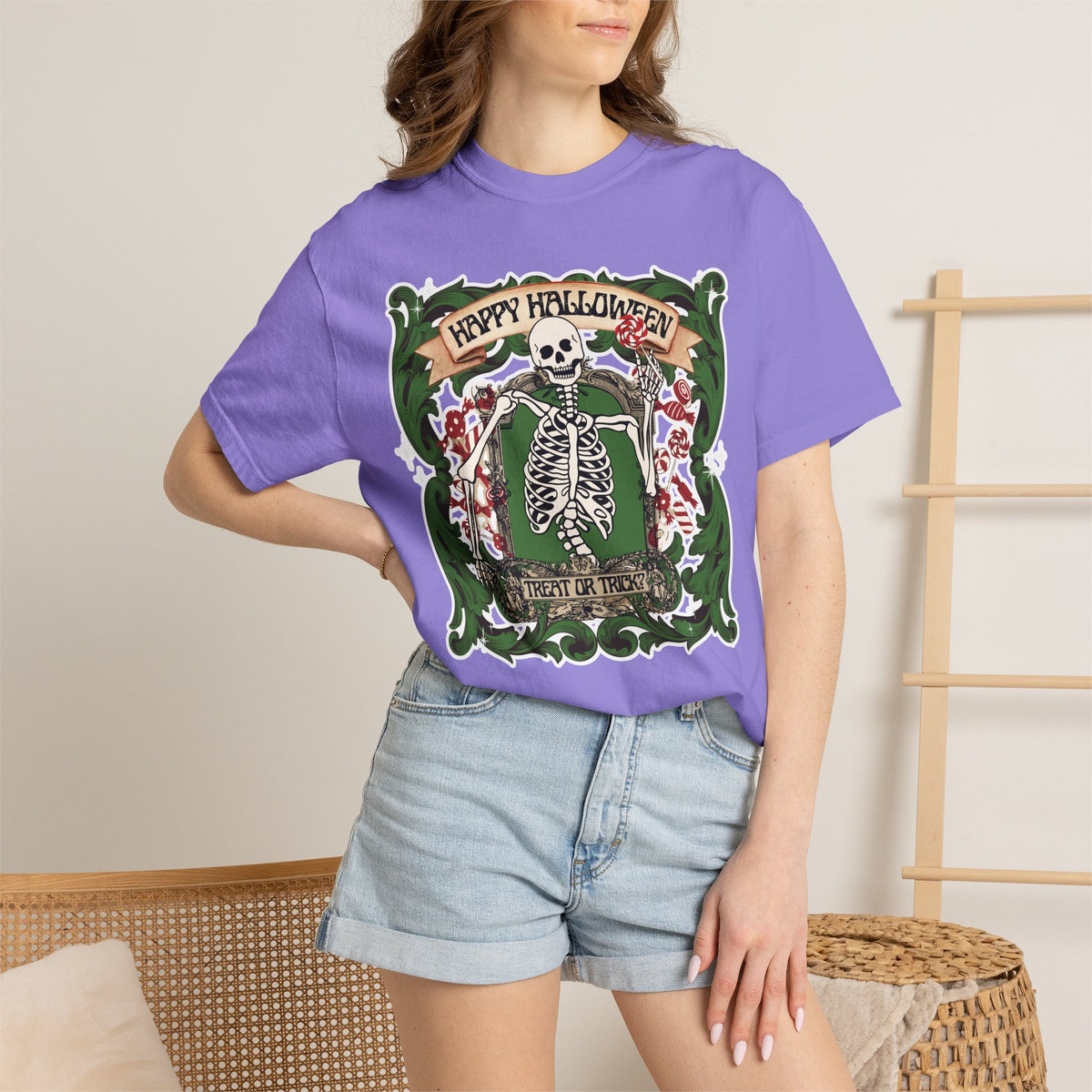 Happy Halloween Skeleton T-Shirt — Vintage Trick or Treat Graphic Tee