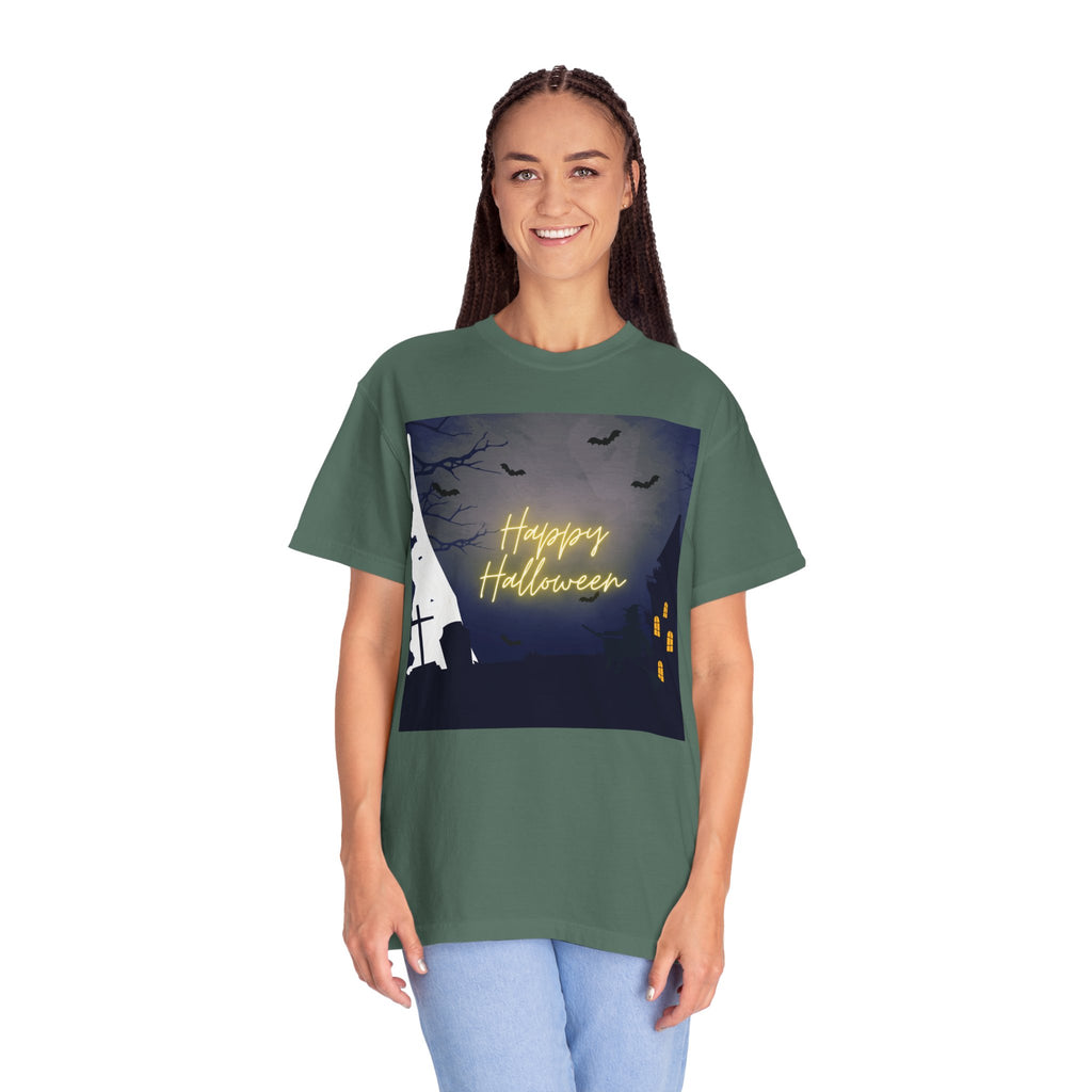 Halloween Night T-Shirt — "Happy Halloween" Haunted Graveyard Design