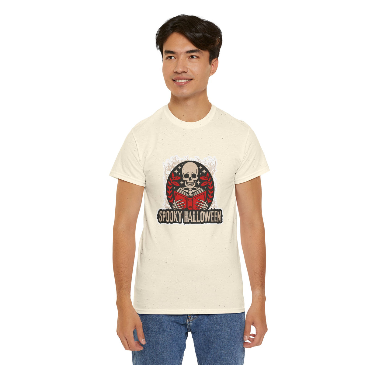 Spooky Halloween Skull Tee — Vintage Skeleton Reading Book Halloween T-Shirt