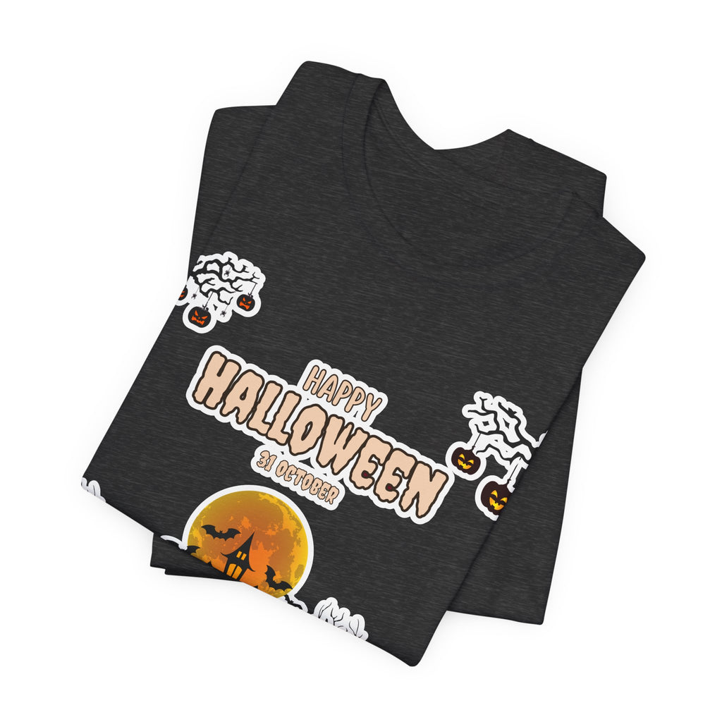 Halloween Haunted House T-Shirt — "Happy Halloween" Pumpkin Spooky Tee