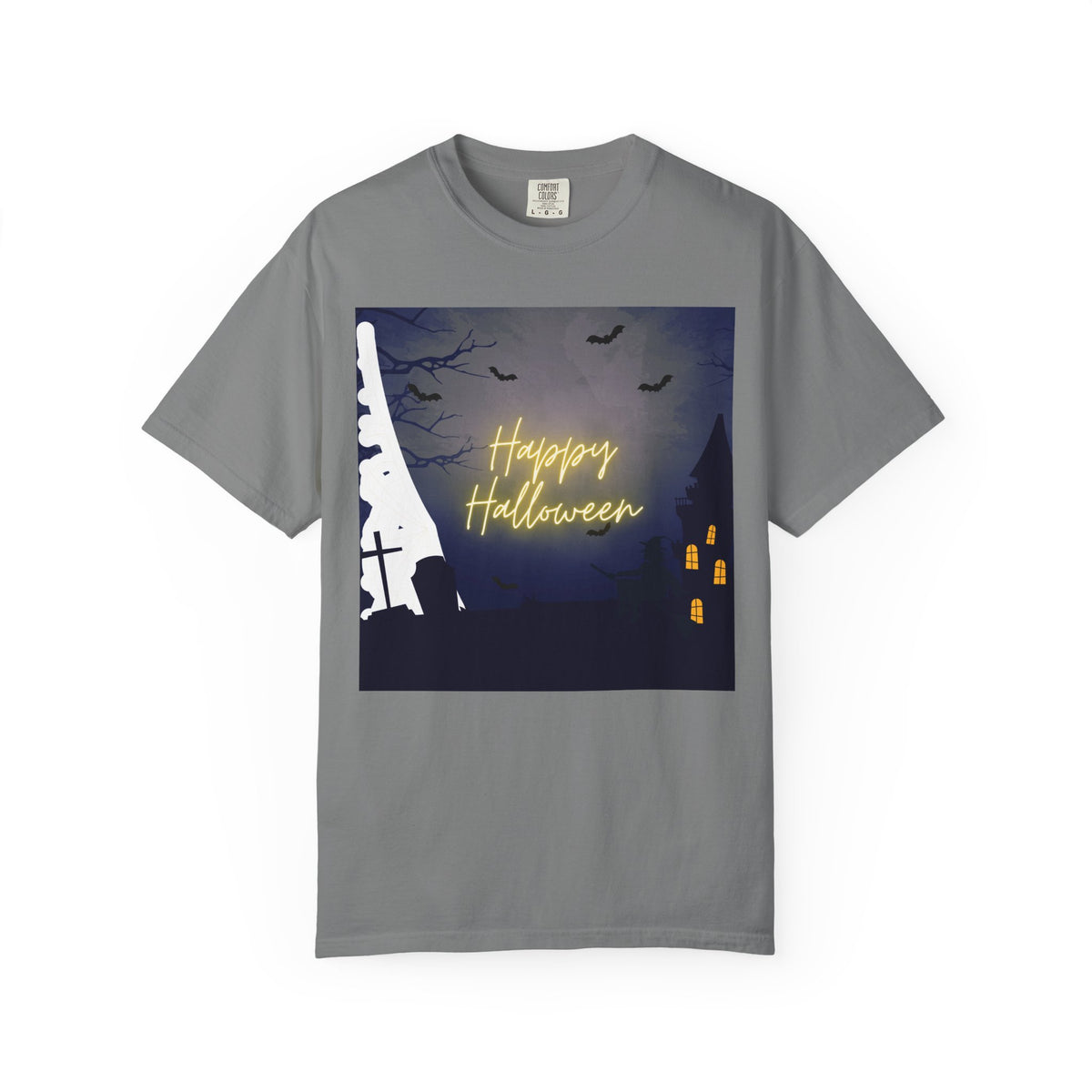 Halloween Night T-Shirt — "Happy Halloween" Haunted Graveyard Design