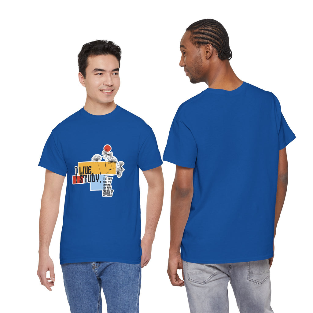 T-Shirt — I Live, I Study Graphic Tee (Minimalist Floral Collage)