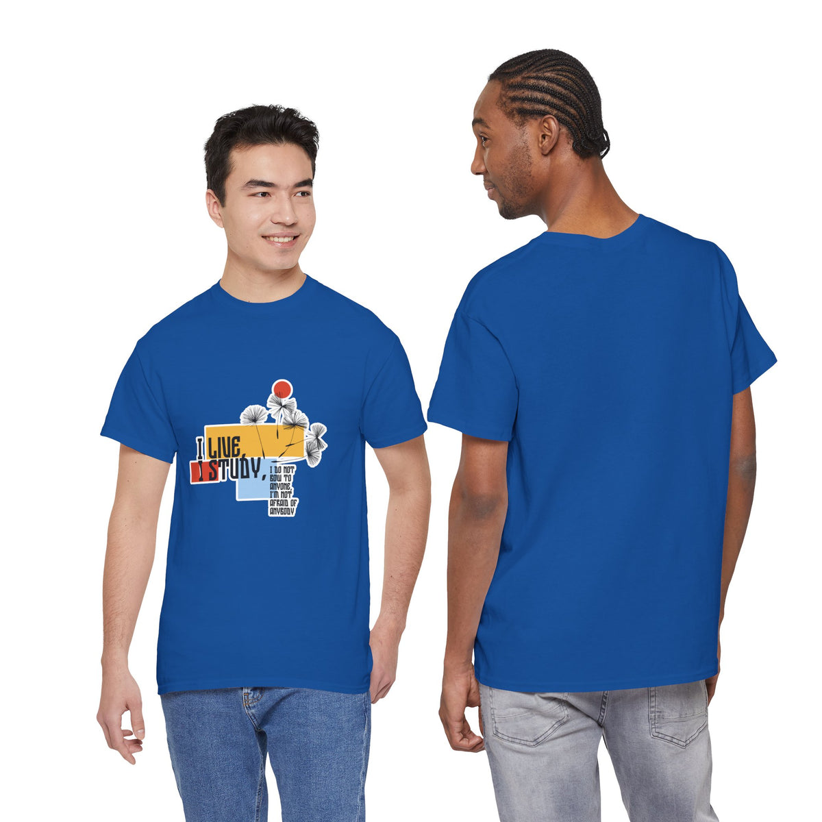 T-Shirt — I Live, I Study Graphic Tee (Minimalist Floral Collage)