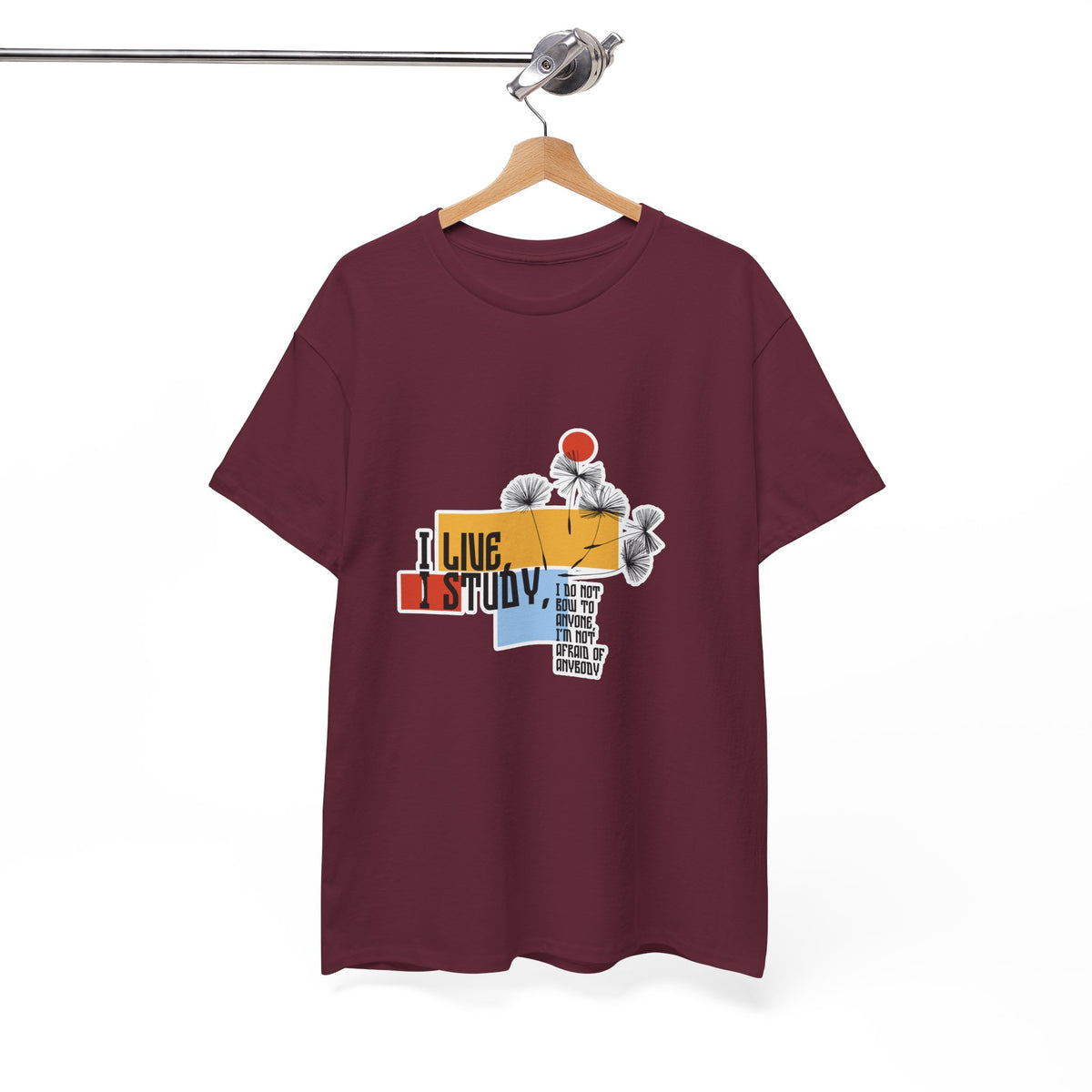 T-Shirt — I Live, I Study Graphic Tee (Minimalist Floral Collage)