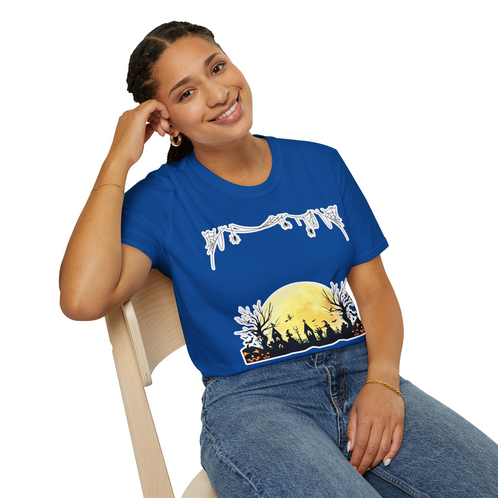 Halloween Moon Silhouette T-Shirt — Spooky Graveyard Pumpkin Scene