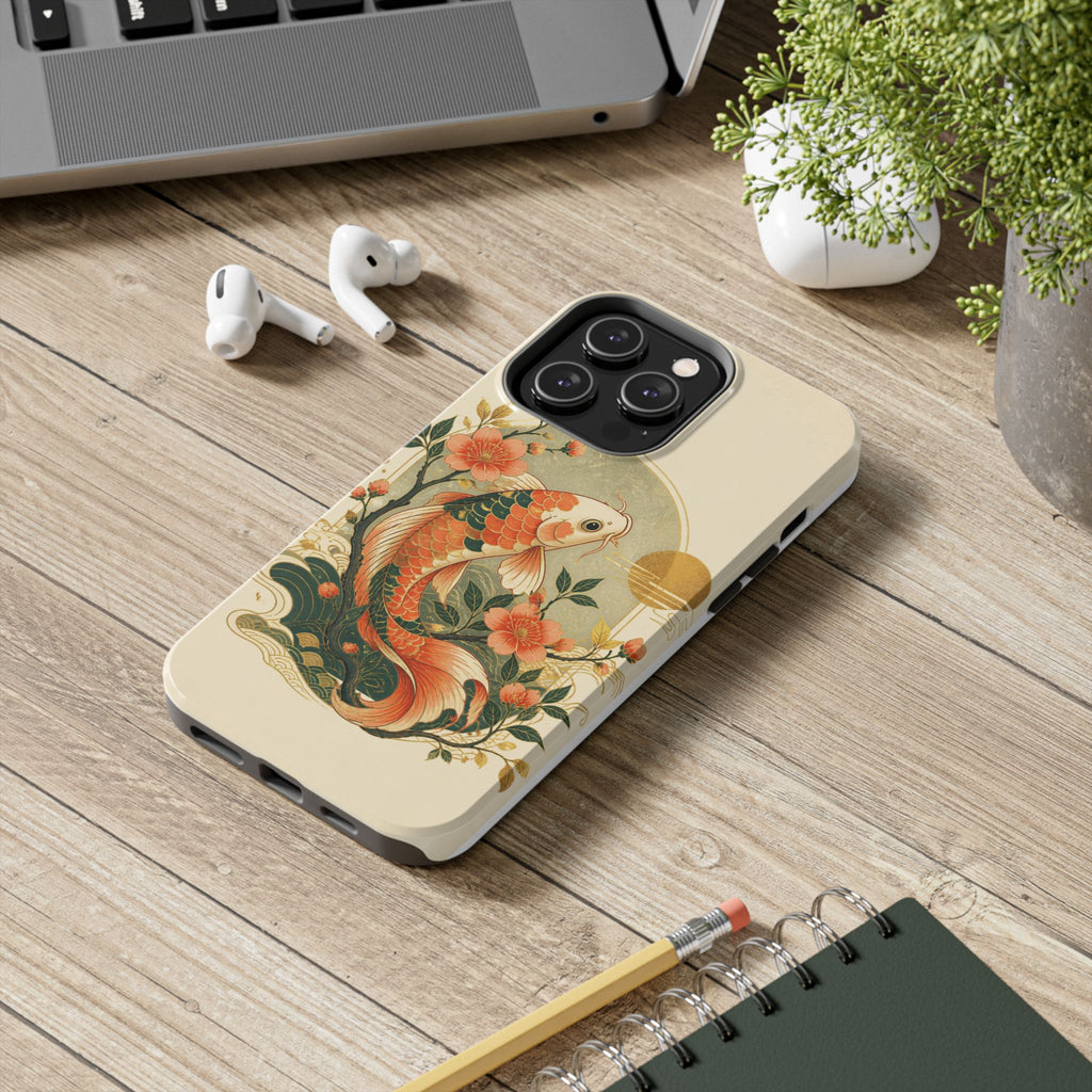Koi Blossom Tough Phone Case — Vintage Japanese Fish Design