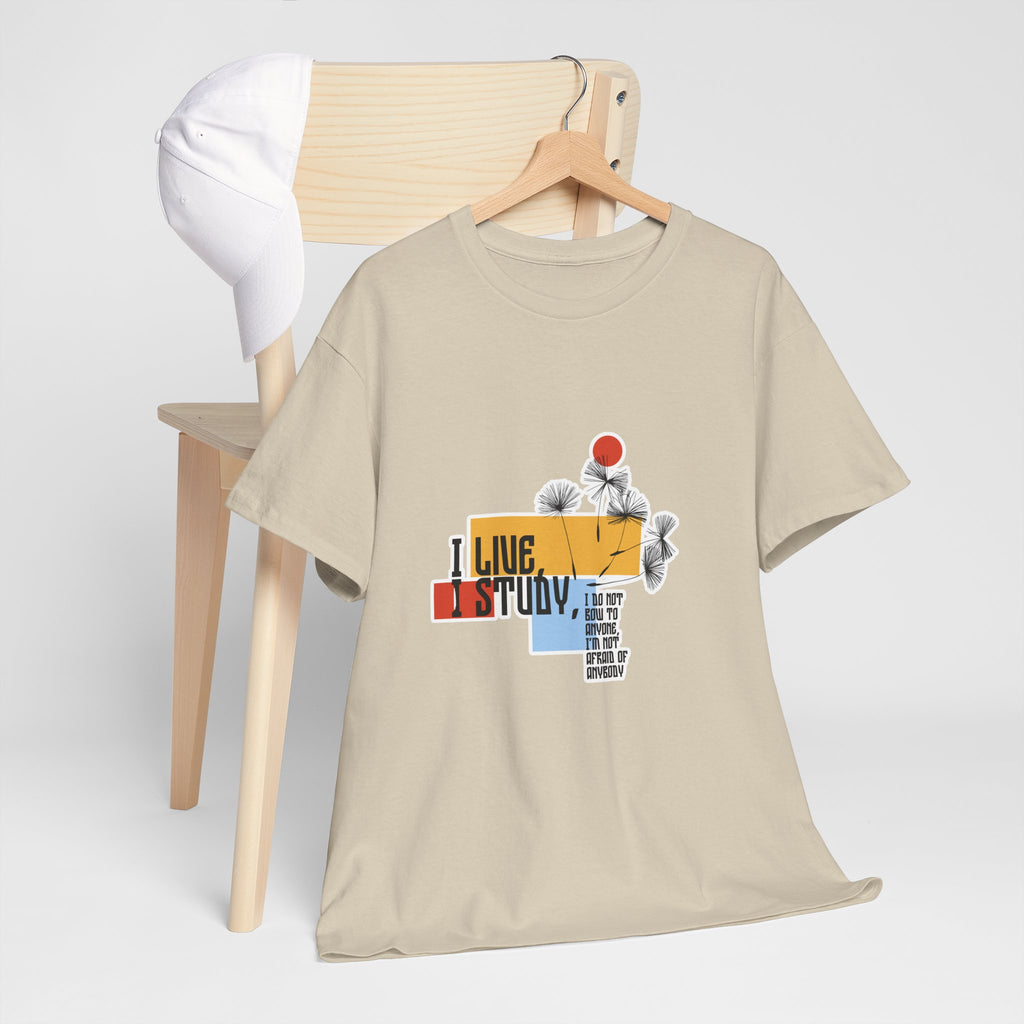 T-Shirt — I Live, I Study Graphic Tee (Minimalist Floral Collage)