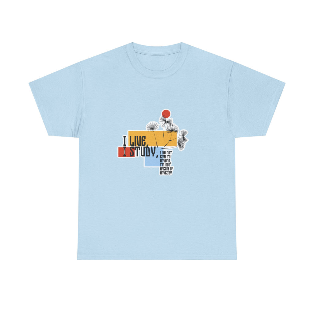 T-Shirt — I Live, I Study Graphic Tee (Minimalist Floral Collage)
