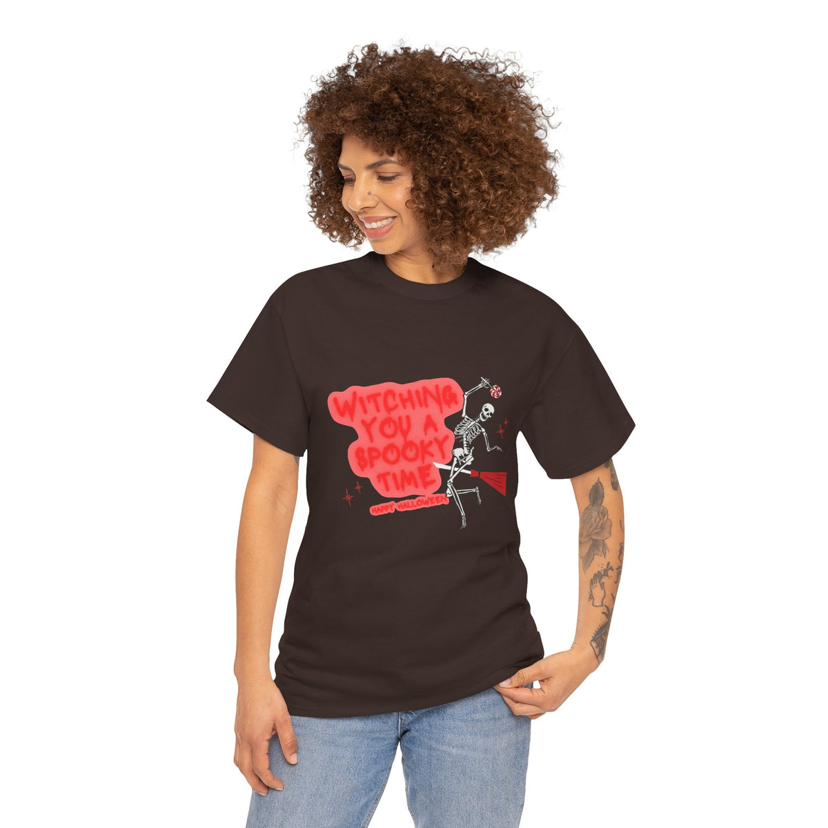 Skeleton 'Witching You a Spooky Time' Halloween T-Shirt
