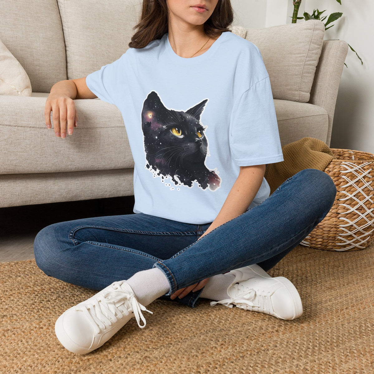 Galaxy Black Cat T-Shirt — Cosmic Cat Portrait Tee
