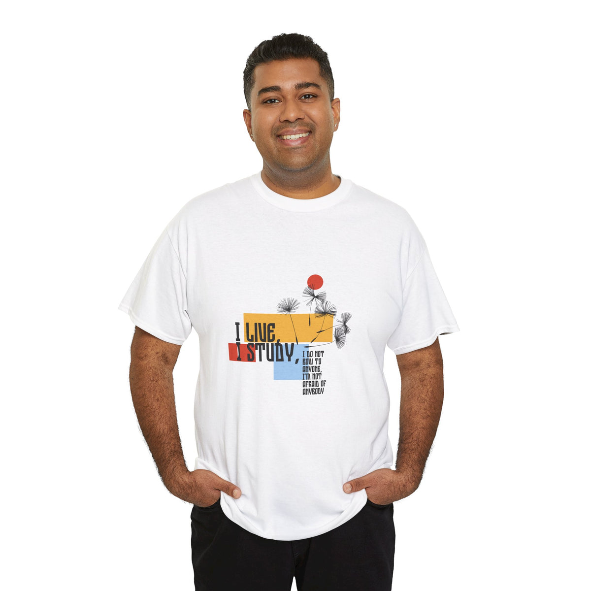 T-Shirt — I Live, I Study Graphic Tee (Minimalist Floral Collage)