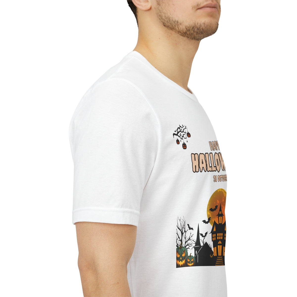 Halloween Haunted House T-Shirt — "Happy Halloween" Pumpkin Spooky Tee