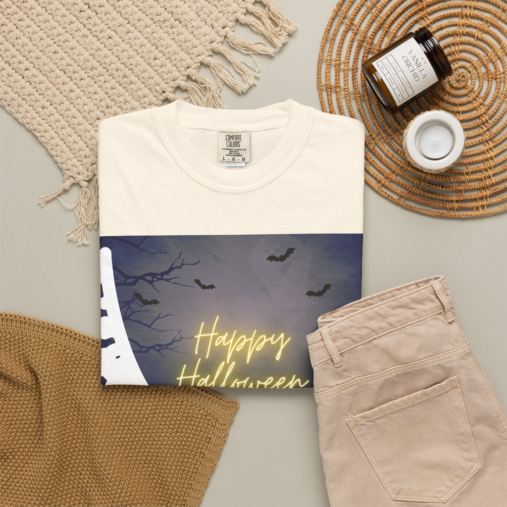 Halloween Night T-Shirt — "Happy Halloween" Haunted Graveyard Design