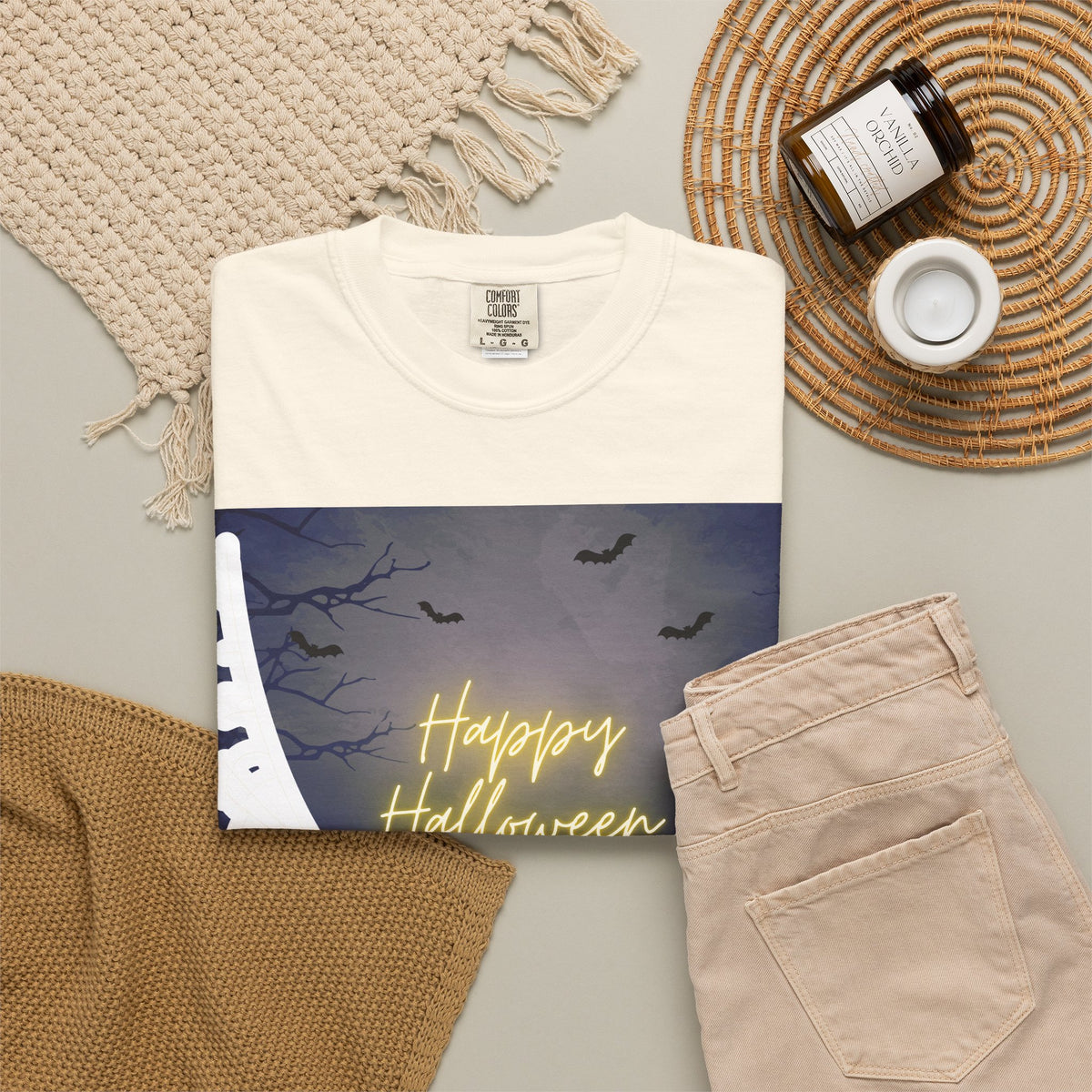 Halloween Night T-Shirt — "Happy Halloween" Haunted Graveyard Design