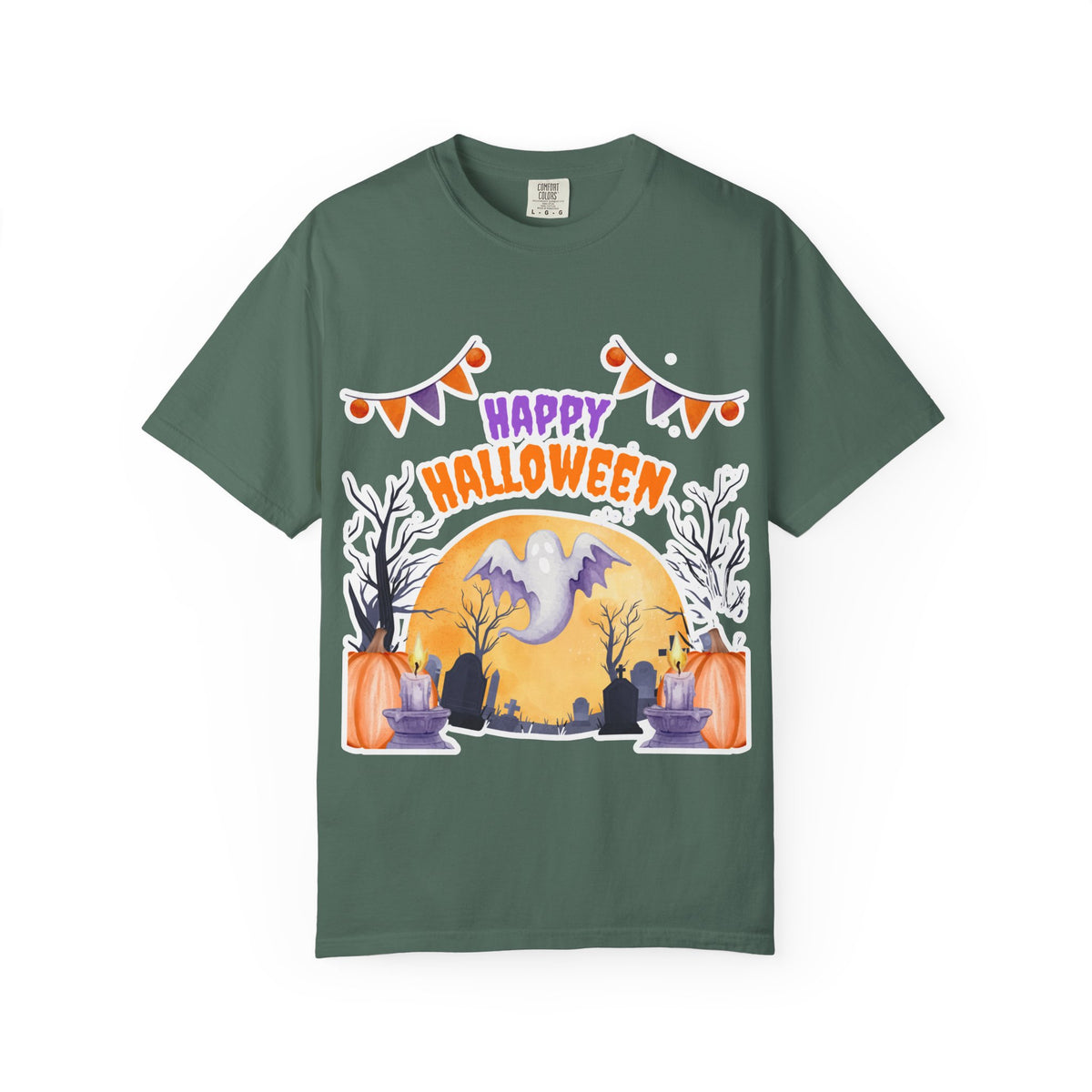 Happy Halloween T-Shirt — Ghost, Pumpkins & Graveyard Halloween Tee