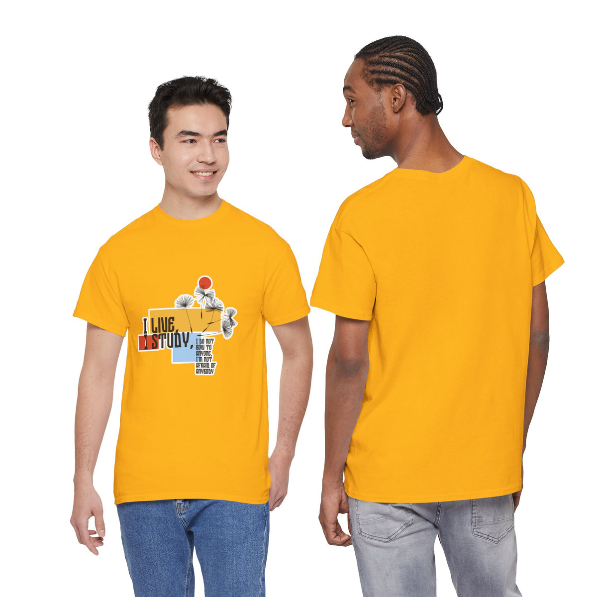 T-Shirt — I Live, I Study Graphic Tee (Minimalist Floral Collage)