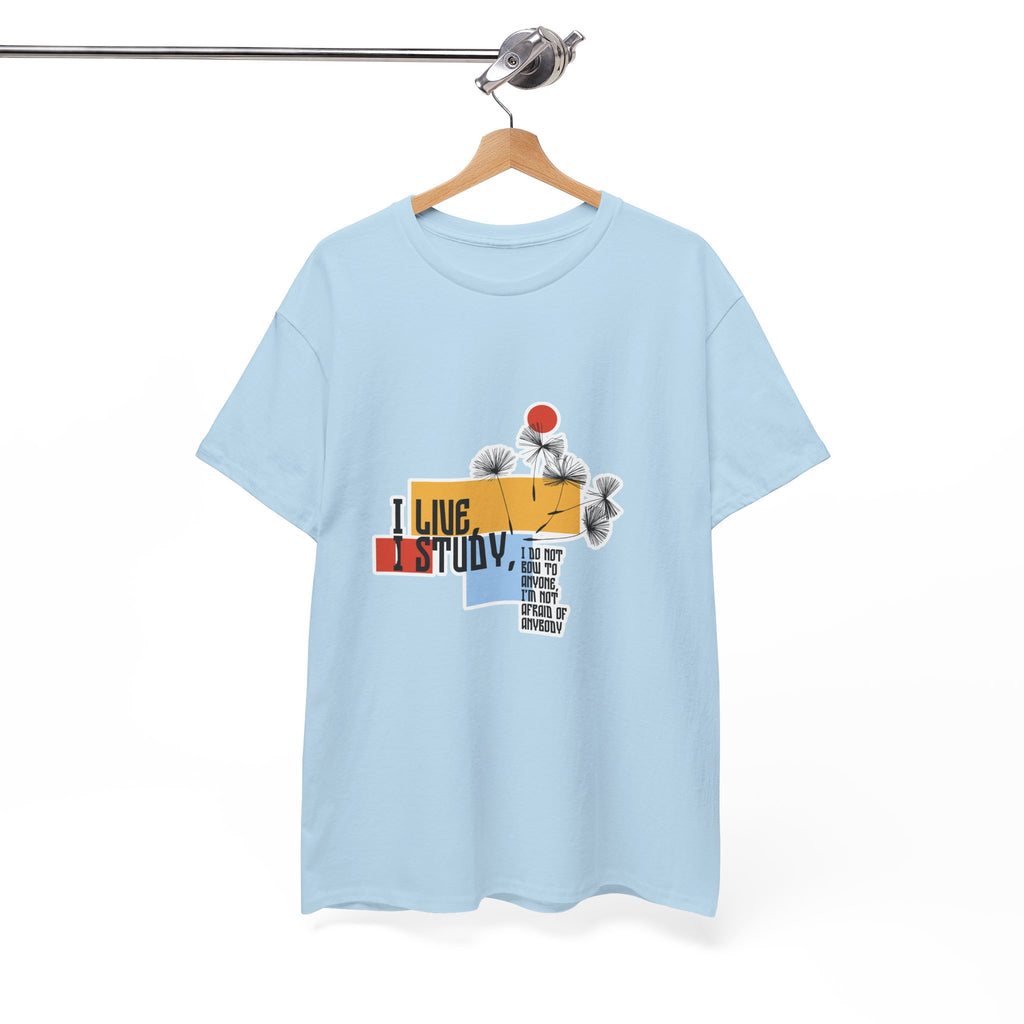 T-Shirt — I Live, I Study Graphic Tee (Minimalist Floral Collage)