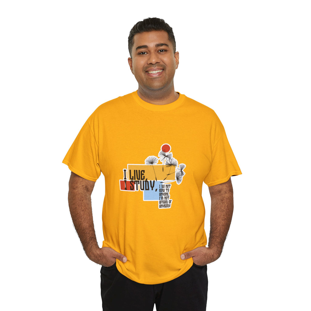 T-Shirt — I Live, I Study Graphic Tee (Minimalist Floral Collage)