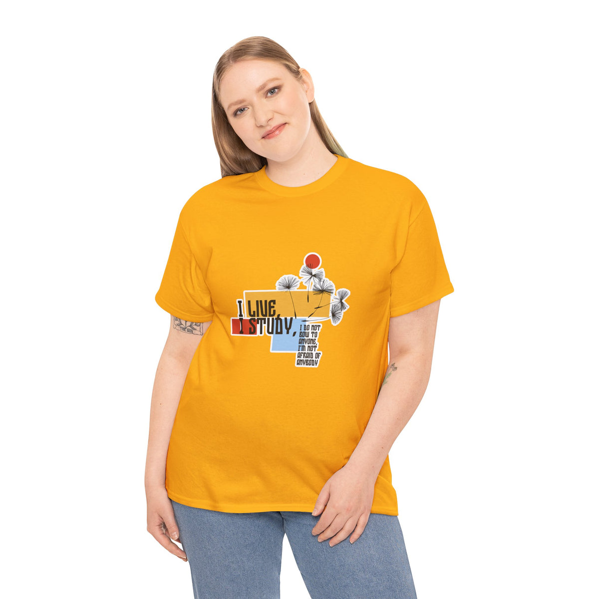 T-Shirt — I Live, I Study Graphic Tee (Minimalist Floral Collage)