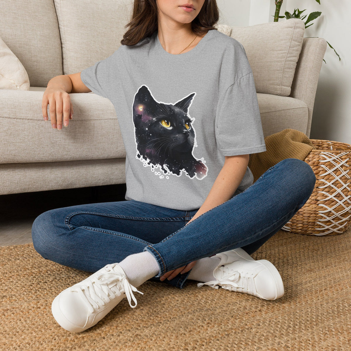 Galaxy Black Cat T-Shirt — Cosmic Cat Portrait Tee