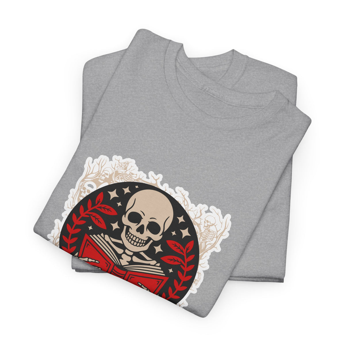 Spooky Halloween Skull Tee — Vintage Skeleton Reading Book Halloween T-Shirt