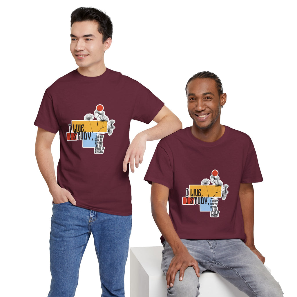 T-Shirt — I Live, I Study Graphic Tee (Minimalist Floral Collage)