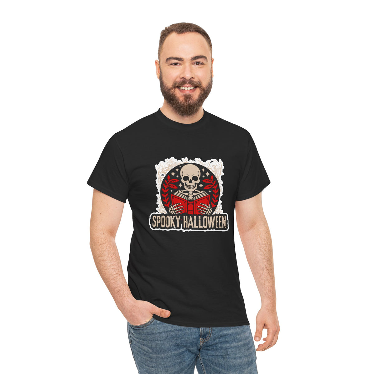 Spooky Halloween Skull Tee — Vintage Skeleton Reading Book Halloween T-Shirt