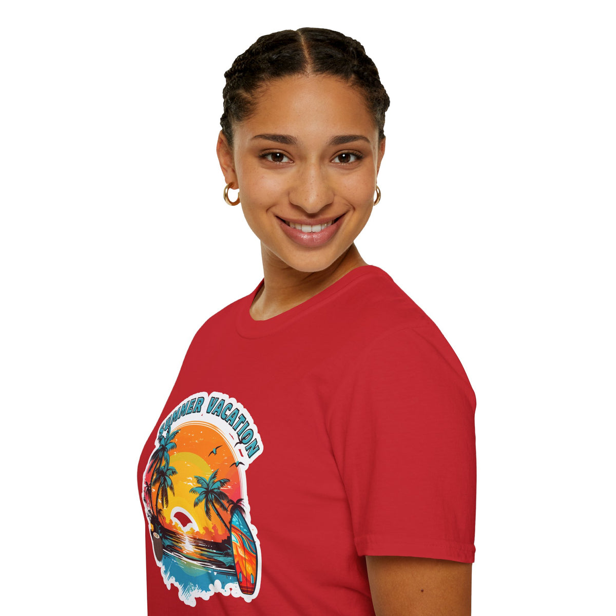 Summer Vacation T-Shirt – Tropical Sunset Surf Graphic